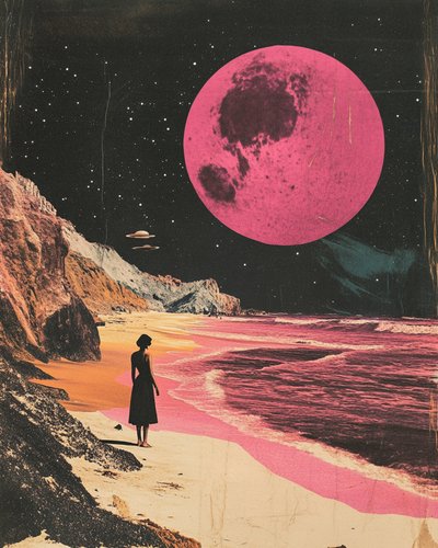 ピンクの月の下の女性 作： Samantha Hearn