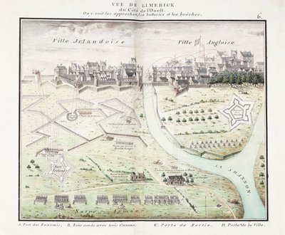 リムリックの眺め、1750年頃（水彩画） 作： Samuel (after) Hobson