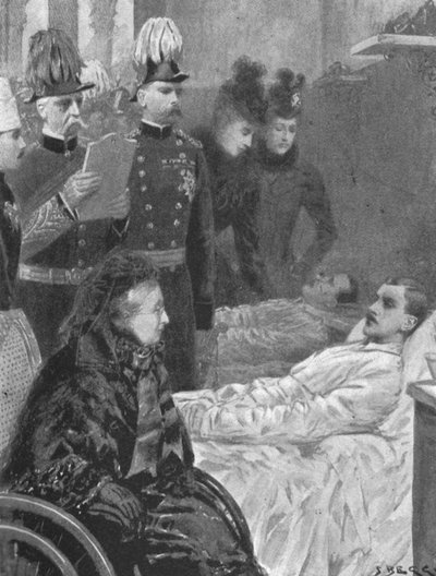 ビクトリア女王...インディアンフロンティアキャンペーンで負傷した兵士を訪ねる... 1898年、1901年。 作： Samuel Begg