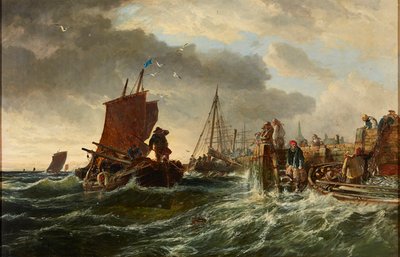 入ってくる嵐、ニューヘブン港（キャンバスに油彩。） 作： Samuel Bough
