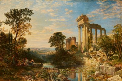 遺跡による人物のあるイタリアの風景（キャンバスに油彩） 作： Samuel Bough
