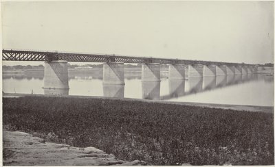 デ ヤムナ ビジ アラハバードの Spoorbrug ジュムナ川を渡る鉄橋（原題） 作： Samuel Bourne (signed by artist)