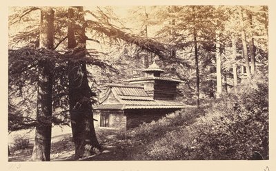 シムラ、滝近くの寺院 作： Samuel Bourne