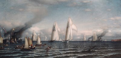 1870年1月、1870年8月8日、アメリカズカップの最初の国際レースをフィニッシュします。 作： Samuel Colman