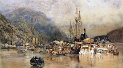 ハドソン川での発送（紙に水彩） 作： Samuel Colman