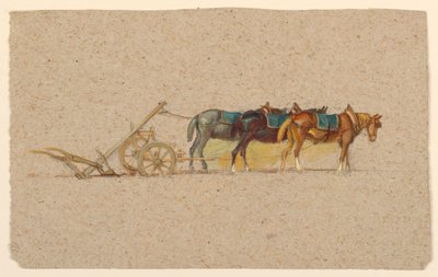 鋤を持った三頭の馬の習作、フランス 作： Samuel Colman