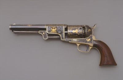 コルト・サード・モデル・ドラグーン・パーカッション・リボルバー、1853年頃（スチール、真鍮、金、ウォールナット材 作： Samuel Colt