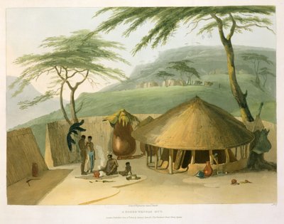 ブーシュワナ小屋、「アフリカの風景と動物」からのプレート7、アーティストによって刻まれた、1804年（アクアチント） 作： Samuel Daniell