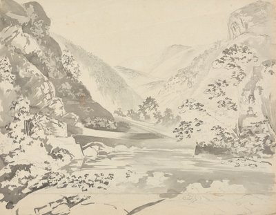 山を背景にした川の風景 作： Samuel Davis