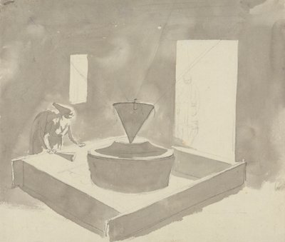 デバイス（製粉機？）を操作する女性 作： Samuel Davis