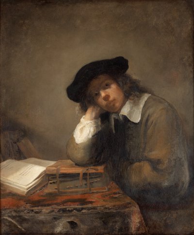 勉強する若者の肖像 自画像。 作： Samuel van Hoogstraten