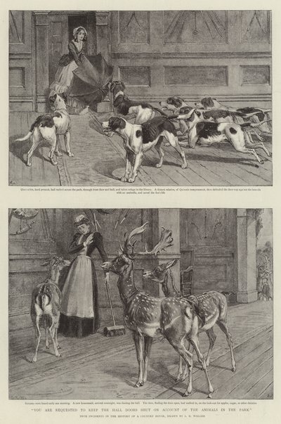 公園の動物たちのために、ホールのドアを閉めておいてください」（リトグラフ 作： Samuel Edmund (after) Waller