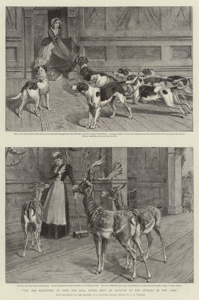 公園の動物のアカウントでホールのドアを閉めておくように要求されます 作： Samuel Edmund Waller
