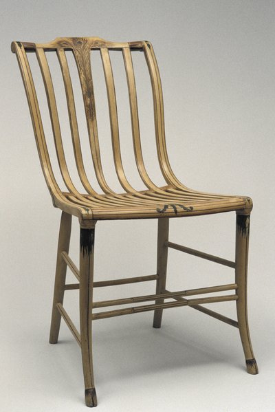 サイドチェア、c。 1808-1812（バーチ、オークブナ、ペイント） 作： Samuel Gragg