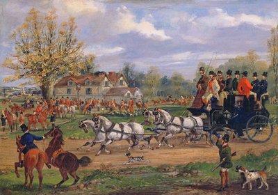 ステージコーチがインの外で会合を通過、1862年 作： Samuel Henry Alken