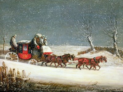 深雪のロイヤルメール」（油彩・パネル 作： Samuel Henry Alken