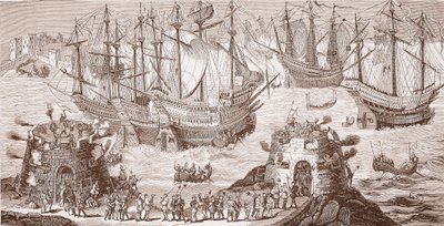 王立古美術協会が発行した大版から、ヘンリー8世がドーバーに到着 作： Samuel Hieronymous Grimm