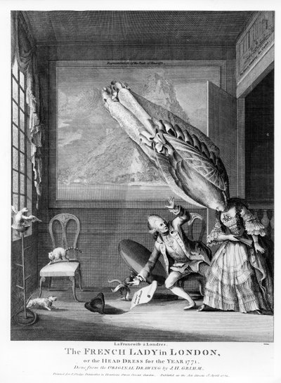 1771年にS.スレッジのために印刷されたロンドンのフレンチレディまたは1771年のヘッドドレス 作： Samuel Hieronymous Grimm