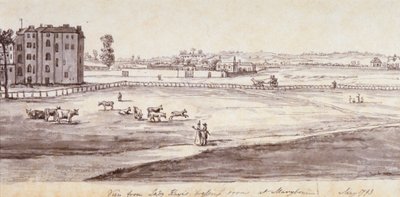 「メリルボーンのケイ夫人の更衣室からの眺め」、1793 年 作： Samuel Hieronymus Grimm