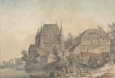 川沿いの村の眺め、1766 年。 作： Samuel Hieronymus Grimm