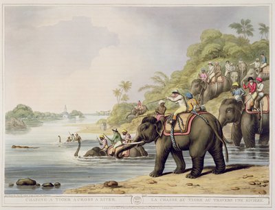 オリエンタルフィールドスポーツ、パブから川を渡って虎を追いかけて。 Edward Orme、1807（印刷） 作： Samuel Howett
