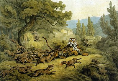 山犬に狩られる虎（水彩・紙） 作： Samuel Howitt