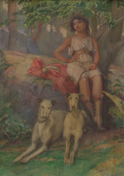 二匹の猟犬を持つ図 作： Samuel Isham