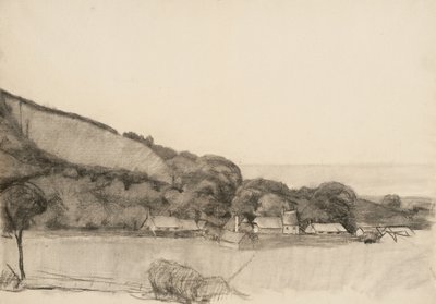 農家のある風景（木炭） 作： Samuel Isham