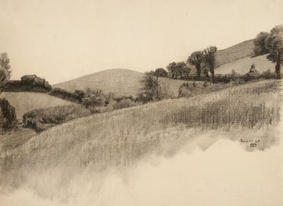1884年の田園風景（バフレイド紙に木炭） 作： Samuel Isham