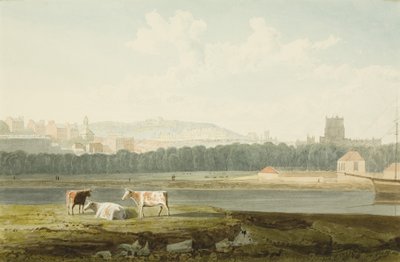 フローティング・ハーバーを挟んで、セント・ジョージ、ブランドン・ヒル、大聖堂を望む 1825年頃（鉛筆・水彩・紙 作： Samuel Jackson
