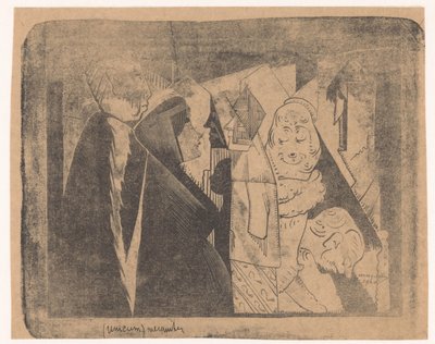 ファンタジー: さまざまな人物像、左から 2 番目の横顔に斑点のある顔の女性、右に 作： Samuel Jessurun de Mesquita (signed by artist)