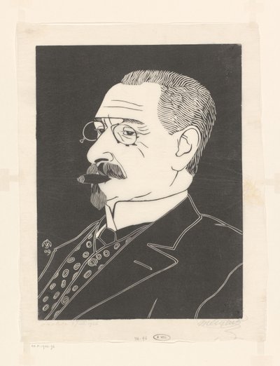 葉巻を持つ見知らぬ男の肖像 作： Samuel Jessurun de Mesquita (signed by artist)