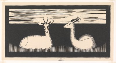 2 つのガゼル 作： Samuel Jessurun de Mesquita (signed by artist)