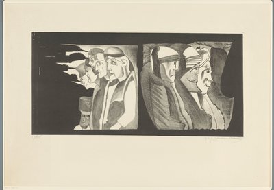 互いに背を向けた 2 つのグループの人物 作： Samuel Jessurun de Mesquita (signed by artist)