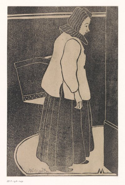 ボックスまたはバスケットを持つ女性 作： Samuel Jessurun de Mesquita (signed by artist)