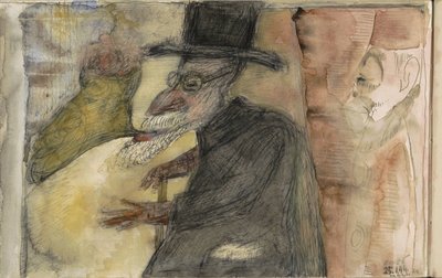 ひげを生やし、杖をつき、シルクハットをかぶった男性の左横顔 作： Samuel Jessurun de Mesquita