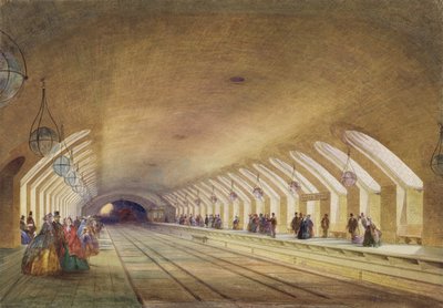 ベーカーストリートステーション、1863年（トイレットペーパーとペンとインクが付いたボディカラー） 作： Samuel John Hodson
