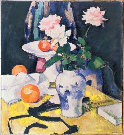 薔薇とオレンジ」1920年頃（油彩・キャンバス 作： Samuel John Peploe