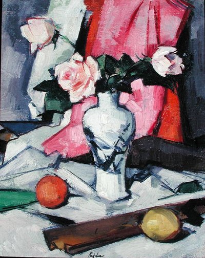 日本の花瓶のバラ」 1923年頃 （油彩・キャンバス） 作： Samuel John Peploe