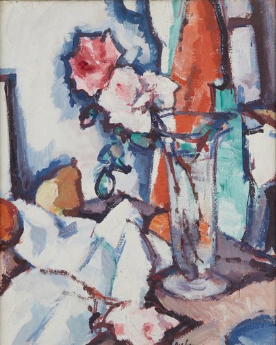 バラと梨の静物（キャンバスに油彩） 作： Samuel John Peploe