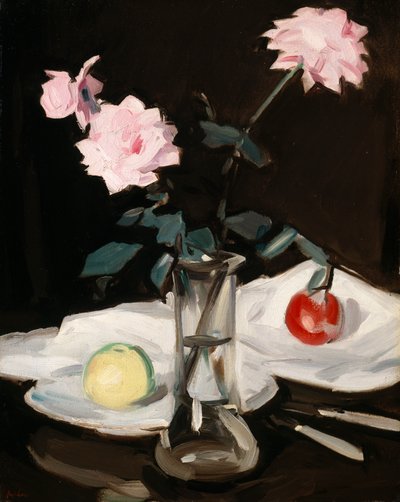 静物、ピンクのバラ（キャンバスに油彩） 作： Samuel John Peploe