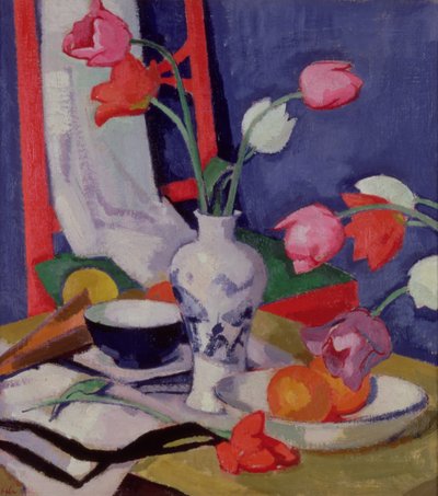 チューリップと果物」1919年頃（油彩・キャンバス 作： Samuel John Peploe