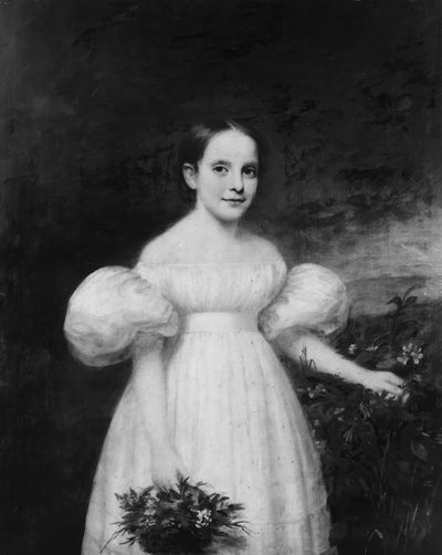 花を持つ少女の肖像、ca。 1835年。 作： Samuel Lovett Waldo