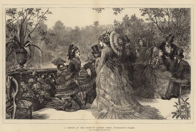 女王陛下のガーデンパーティー、バッキンガム宮殿でのスケッチ 作： Samuel Luke Fildes