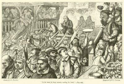 彼が行っている間、彼は熱心に彼の本を読み続けました 作： Samuel Luke Fildes