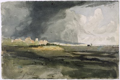サセックスのヘイルシャム：嵐の接近、1821年（紙のグラファイトの上にトイレ） 作： Samuel Palmer