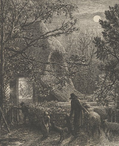 クリスマス、または最後の羊を折りたたむ、1850年。 作： Samuel Palmer