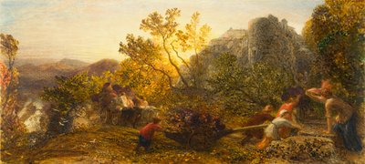 1859年のブドウ園での収穫（紙にWC、ガッシュ、アラビアゴム） 作： Samuel Palmer