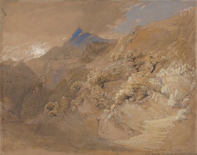 カペル キュリグ近くのティン ア コエドからシアボッド山 作： Samuel Palmer