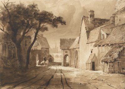 古い建物の研究（茶色のインクと紙の上のグラファイトの上で洗う） 作： Samuel Palmer